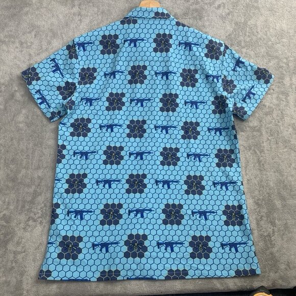 Retro Rifle Shirt Mens Large Sting Op V2 Button Down Bee Honeycomb Pocket Casual - Picture 7 of 8